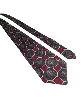 Robert Talbott Studio Hexagon Geometric Burgundy Navy Silk Necktie 58 x 3.75